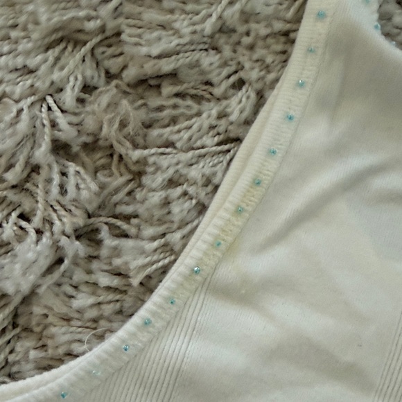 Y2K White Tank Top with Teal Beading - Picture 7 of 7